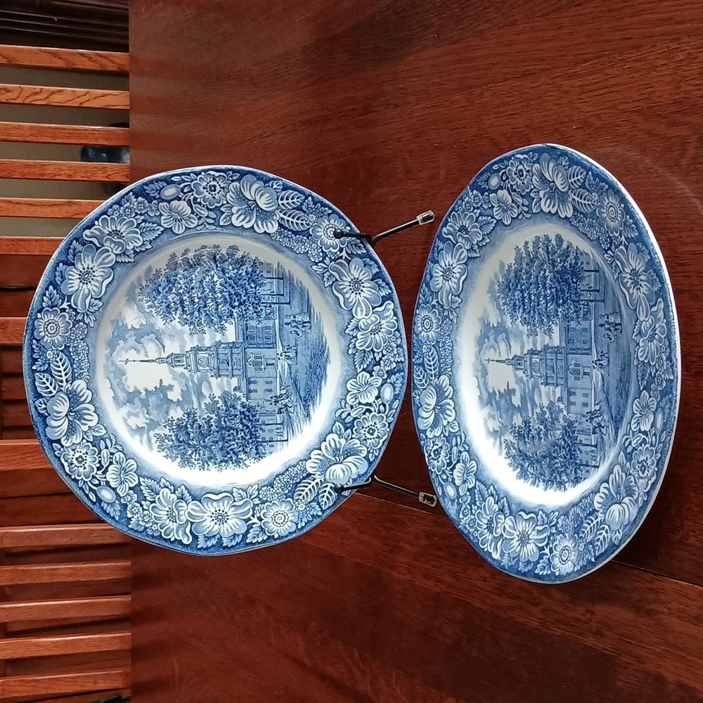 Staffordshire Ironstone Liberty Blue Independence Hall Dinner Plates